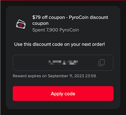 Redeem PyroCoin discount coupon